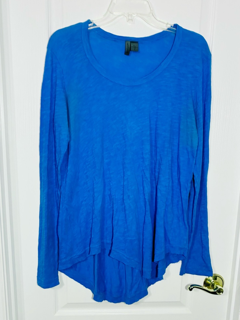 Anthro Left Of Center Made In USA Assymetric Hem Long Sleeve Knit Top Blue Small
